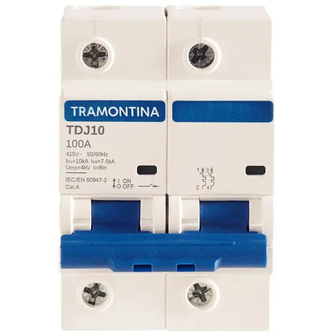 Disjuntor Din Bipolar TDJ10 100A Curva C Tramontina