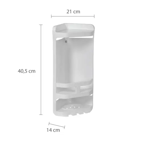 Cantoneira Plástica Dupla com Saboneteira 21 x 14 x 40,5 cm Branca Kant3* Astra