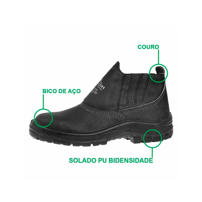 Botina Elástico Couro Preto com Bico PVC Numero 42 - FX35201PP Kadesh