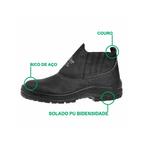 Botina Elástico Couro Preto com Bico PVC Numero 42 - FX35201PP Kadesh