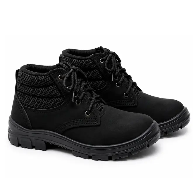 Botina Couro Nobuck Bico PVC Preta Tamanho 39 Kadesh