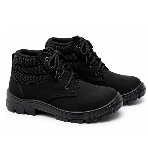 Botina Couro Nobuck Bico PVC Preta Tamanho 42 Kadesh