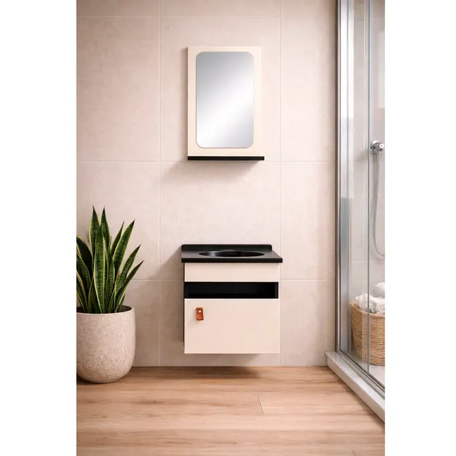 Kit Gabinete Banheiro Unique Preto/Nude 42 cm Corso