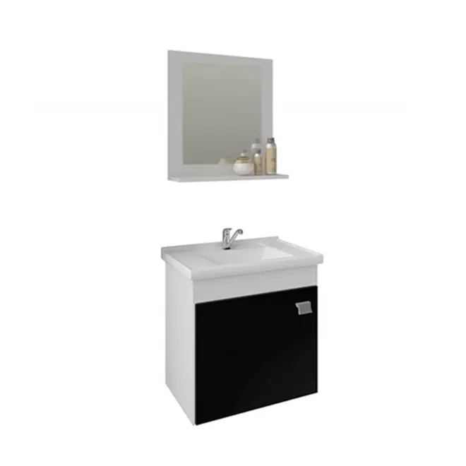 Kit Gabinete Banheiro Iris 44Cm Branco/Preto Mgm