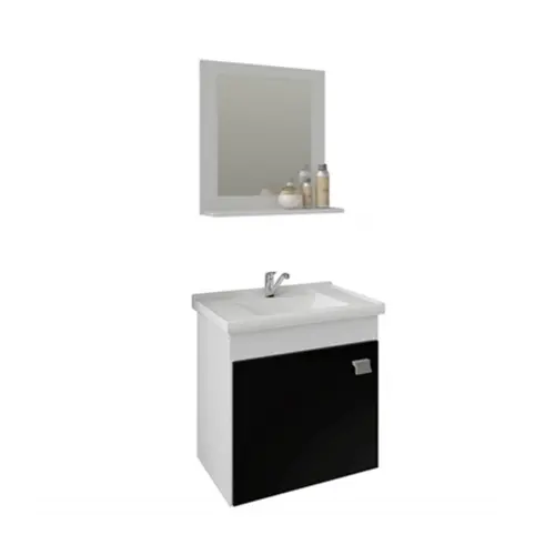 Kit Gabinete Banheiro Iris 44Cm Branco/Preto Mgm