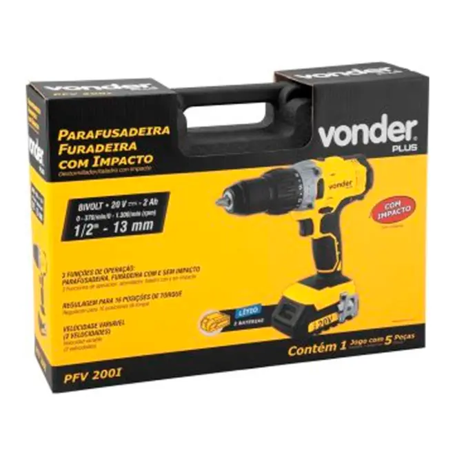 PARAFUSADEIRA/FURADEIRA IMPACTO 20V C/2 BAT PFV200I VONDER