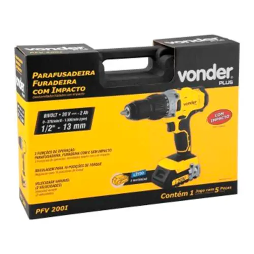 PARAFUSADEIRA/FURADEIRA IMPACTO 20V C/2 BAT PFV200I VONDER