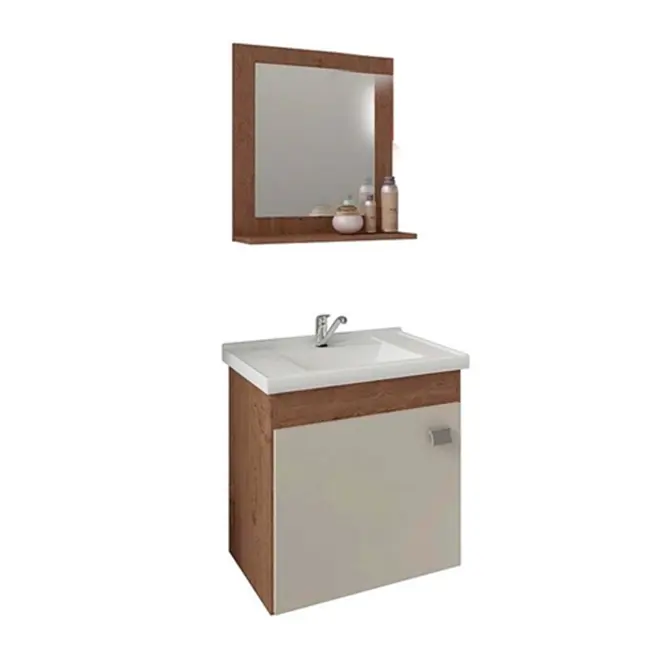 Kit Gabinete Banheiro Iris 44Cm Amendoa/Off White Mgm