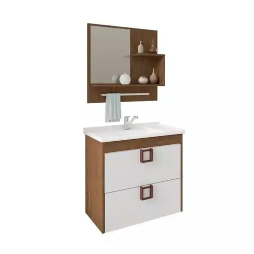 Kit Gabinete Banheiro Lirio 59Cm Amendoa/Branco Mgm