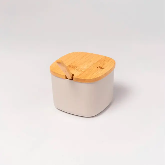AÇUCAREIRO BEGE TAMPA DE BAMBU LUME OU