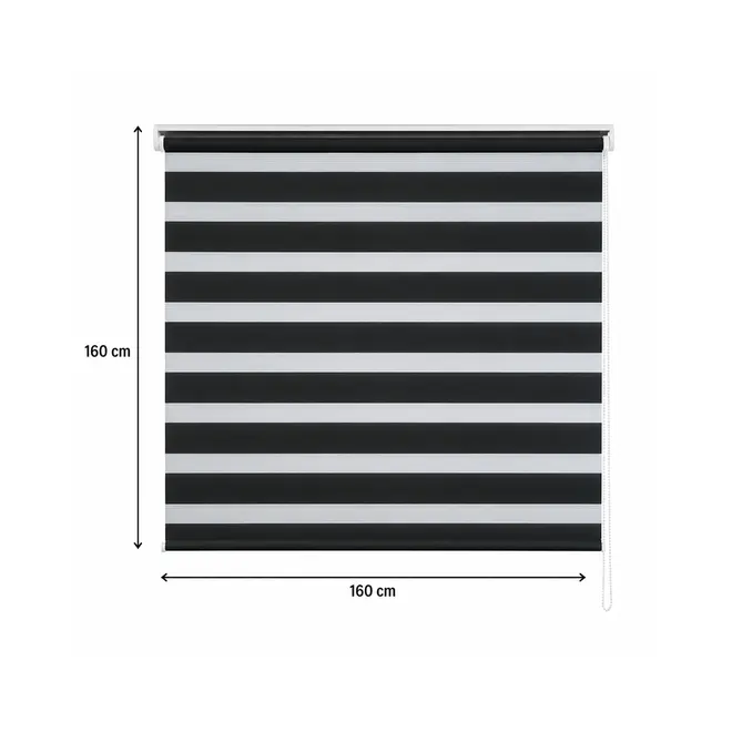 Persiana Zebra Preta Linho Dupla Rolo 160x160cm Evolux