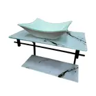 Lavabo Com Cuba Rubineto 60x35 Branco Marmorizado Dulluc