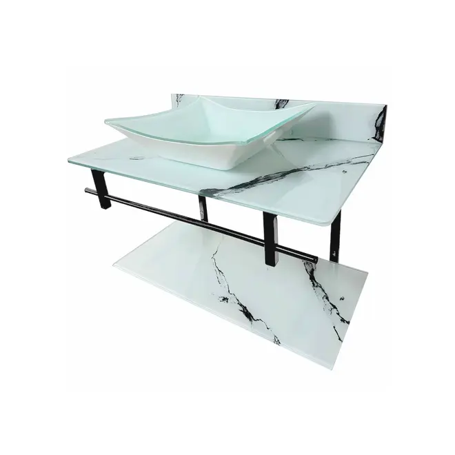 Lavabo Com Cuba Rubineto 60x35 Branco Marmorizado Dulluc