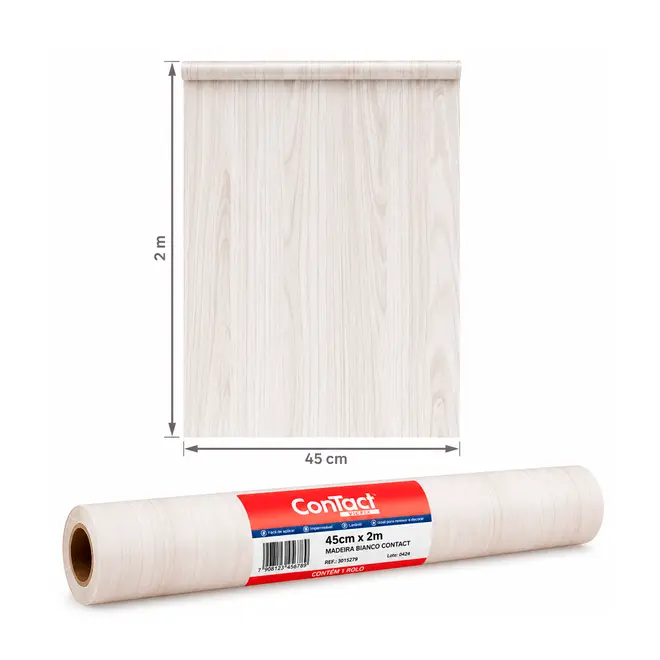 Rolo Adesivo 45cm x 2M Madeira Bianco Contact
