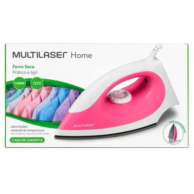Ferro De Passar Seco Rosa 127V 1200W Multilaser