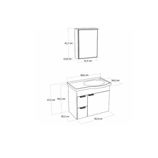 Kit Gabinete Banheiro Capri 55Cm Moss Absoluto Ajr