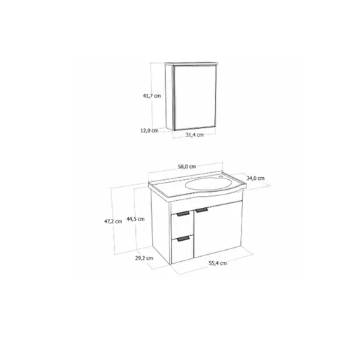 Kit Gabinete Banheiro Capri 55Cm Moss Absoluto Ajr