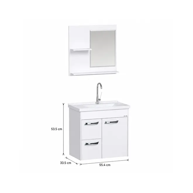 Kit Gabinete Banheiro Genova 55,4cm Branco  AJR