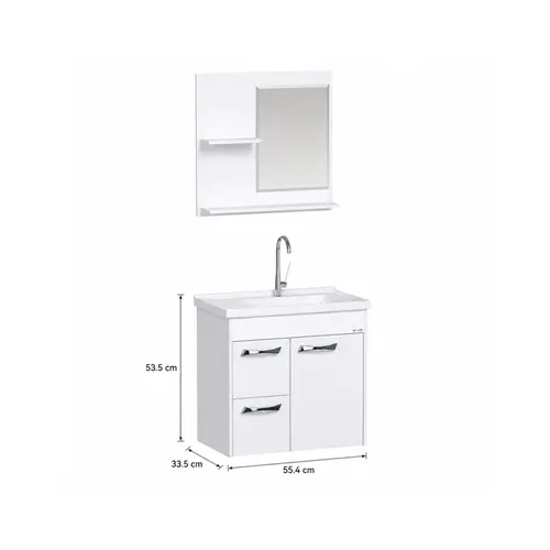 Kit Gabinete Banheiro Genova 55,4cm Branco  AJR