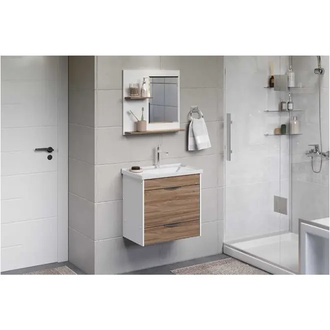 Kit Gabinete Banheiro Roma 55cm Nogal Ajr