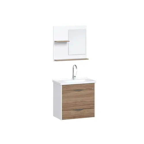 Kit Gabinete Banheiro Roma 55cm Nogal Ajr