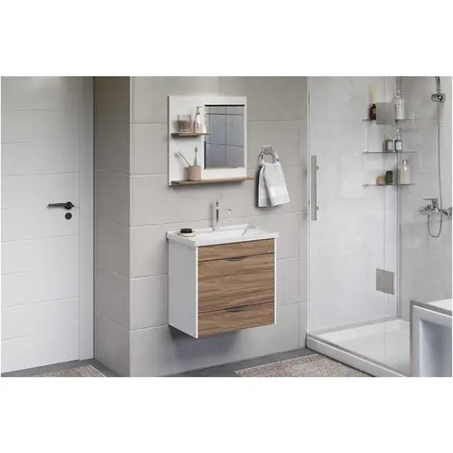 Kit Gabinete Banheiro Roma 55cm Nogal Ajr
