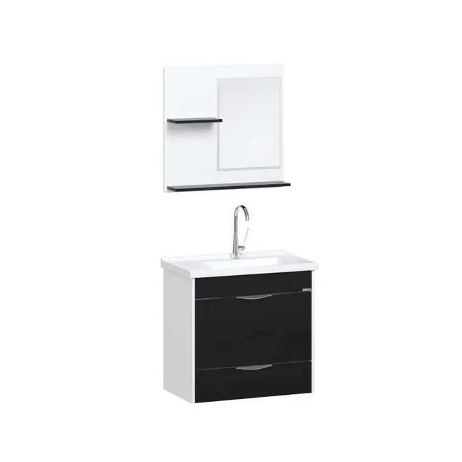 Kit Gabinete Banheiro Roma 55cm Preta Ajr