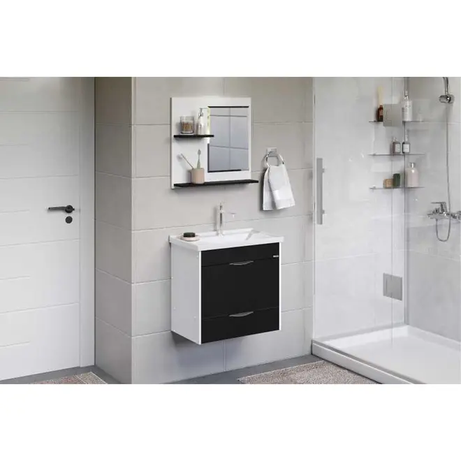 Kit Gabinete Banheiro Roma 55cm Preta Ajr