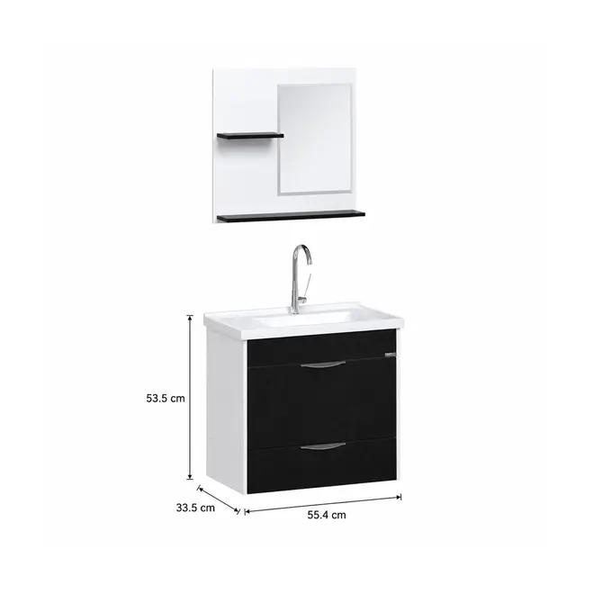 Kit Gabinete Banheiro Roma 55cm Preta Ajr