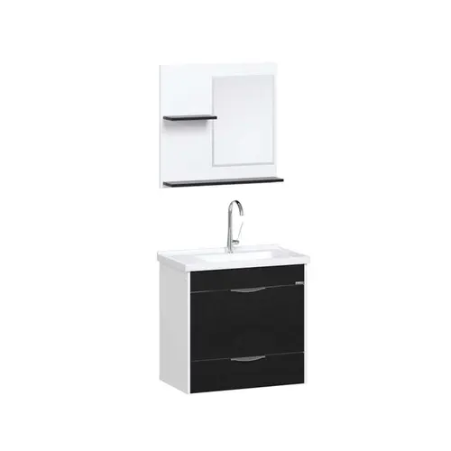 Kit Gabinete Banheiro Roma 55cm Preta Ajr