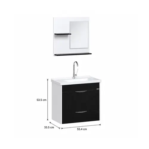 Kit Gabinete Banheiro Roma 55cm Preta Ajr