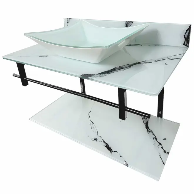 Lavabo Com Cuba Rubineto 70x40 Branco Marmorizado Dulluc