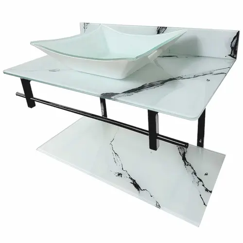 Lavabo Com Cuba Rubineto 70x40 Branco Marmorizado Dulluc