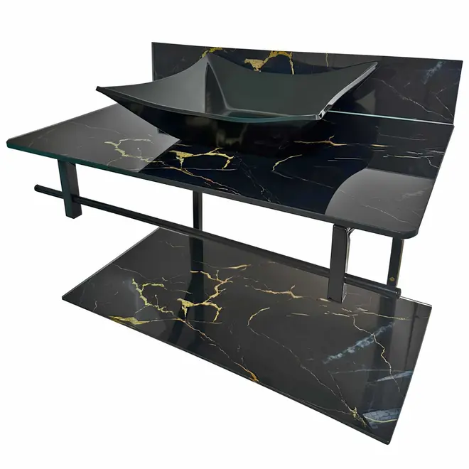 Lavabo Com Cuba Rubineto 70x40 Preto Gold Dulluc