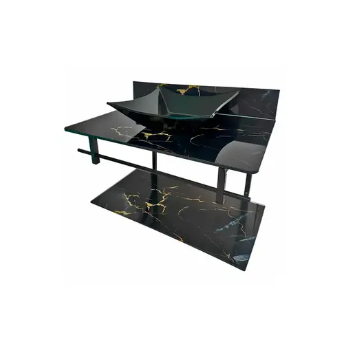 Lavabo Com Cuba Rubineto 60x35 Preto Marmorizado Dulluc