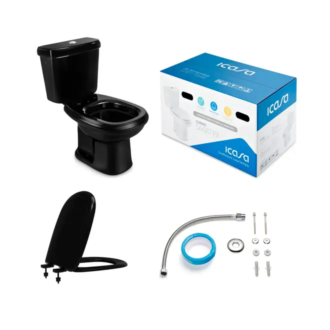 Combo Sabatini Preto Bacia com Caixa Acoplada Icasa