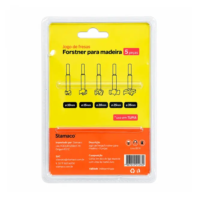 Jogo de Fresas Forstner para Madeira 100 mm Stamaco