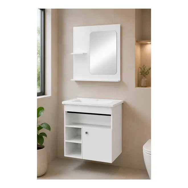 Kit Gabinete Banheiro Aura 60cm Branco Corso