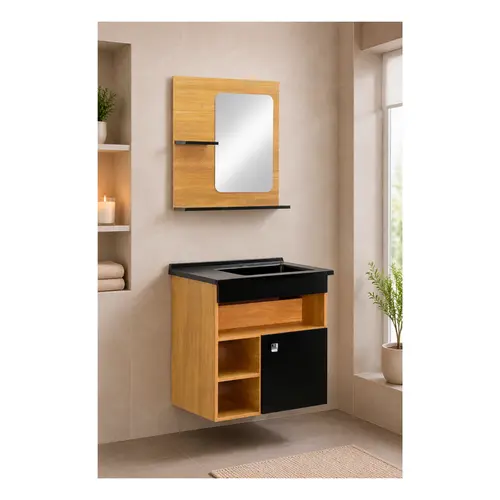 Kit Gabinete Banheiro Aura 60cm Freijó/Preto Corso