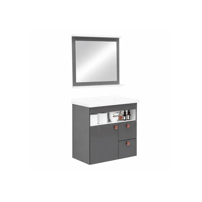 Kit Gabinete Banheiro Luna 60cm Grafite Corso