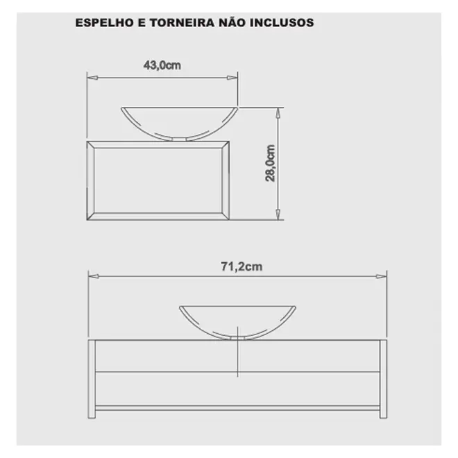 Lavabo Grécia Esparta Nero 71cm Crismetal