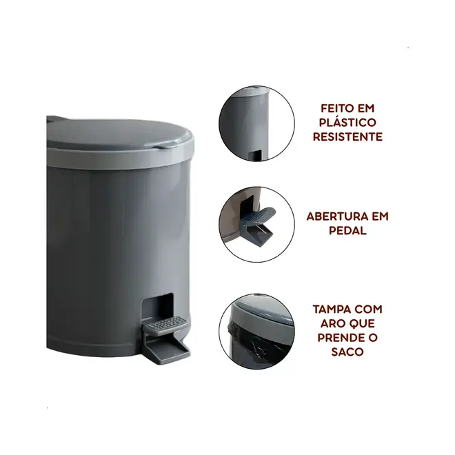 Lixeira com Pedal 12L Cinza 3485 Viel
