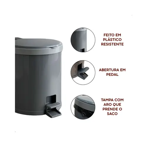 Lixeira com Pedal 12L Cinza 3485 Viel