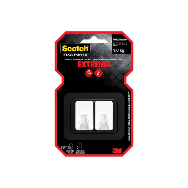 Gancho Scotch Médio 01Kg Branco 2un. Autocolante 3M