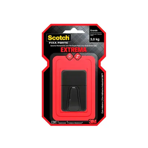 Gancho Scotch Grande 3kg Preto Autocolante 3M