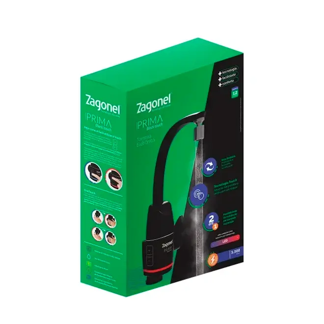 Torneira Elétrica Prima Black Touch 5500w 127V Parede/Mesa Zagonel