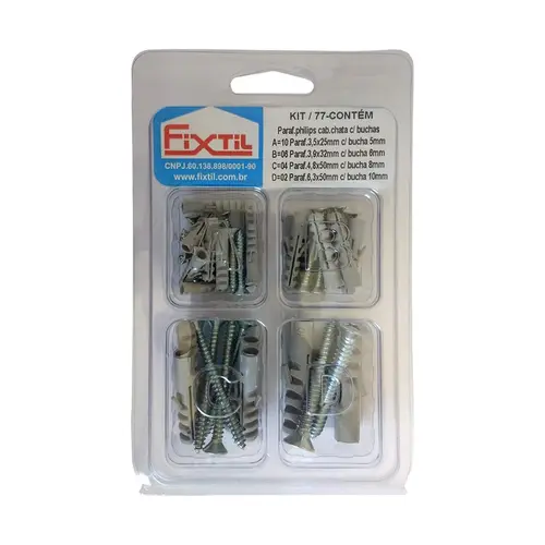 KIT PARAFUSOS PHILIPS CABEÇA CHATA C/BUCHAS KIT77 FIXTIL
