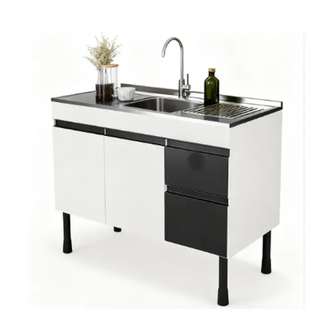 Gabinete de Cozinha Asteca 1,14m Branco/Preto Inove