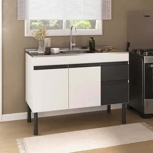 Gabinete de Cozinha Asteca 1,14m Branco/Preto Inove