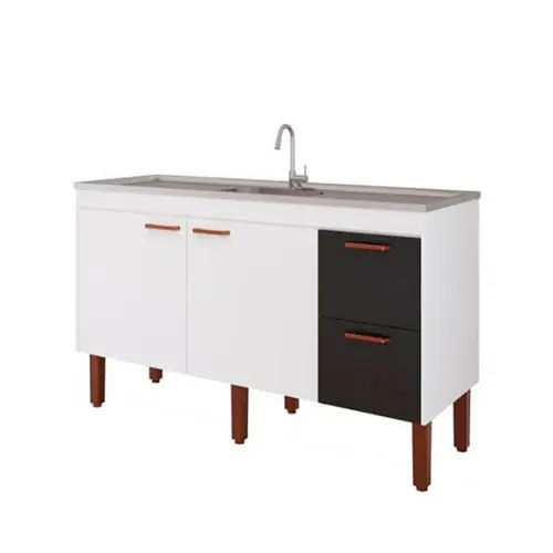 GABINETE DE COZINHA SLIM 1,44 BRANCO/PRETO MGM